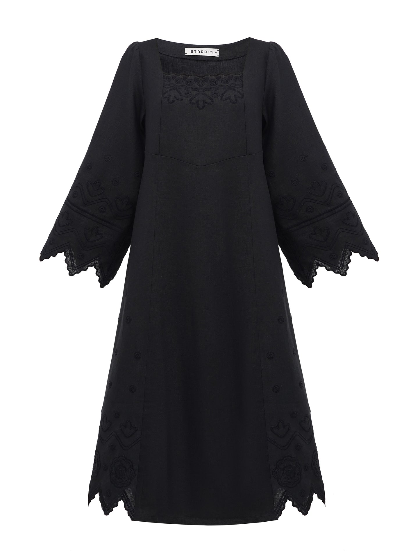 ETNODIM Чорна лляна сукня з вишивкою Nizhnist Black
