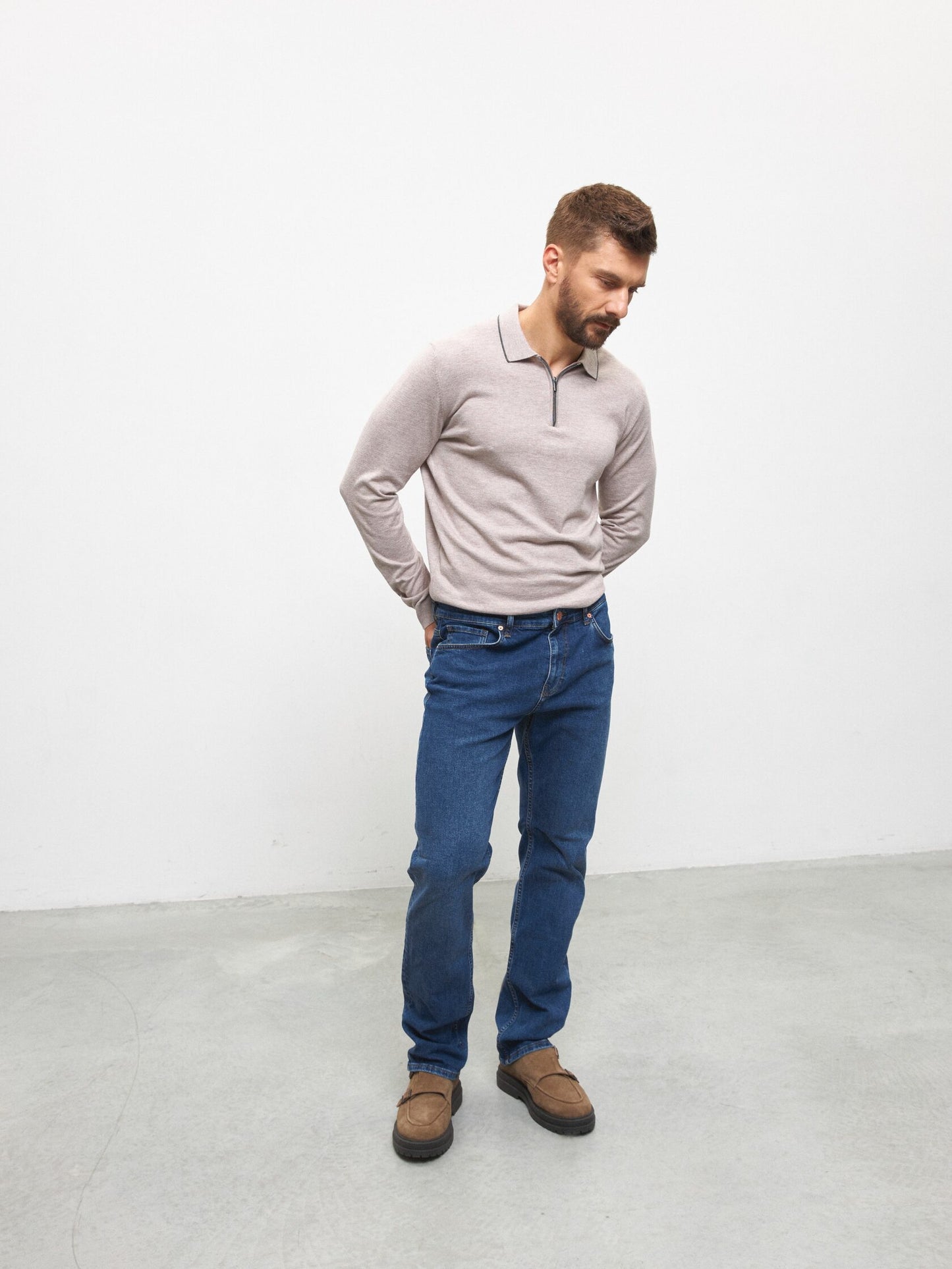 Andreas Moskin Поло на довгий рукав кольору меланж