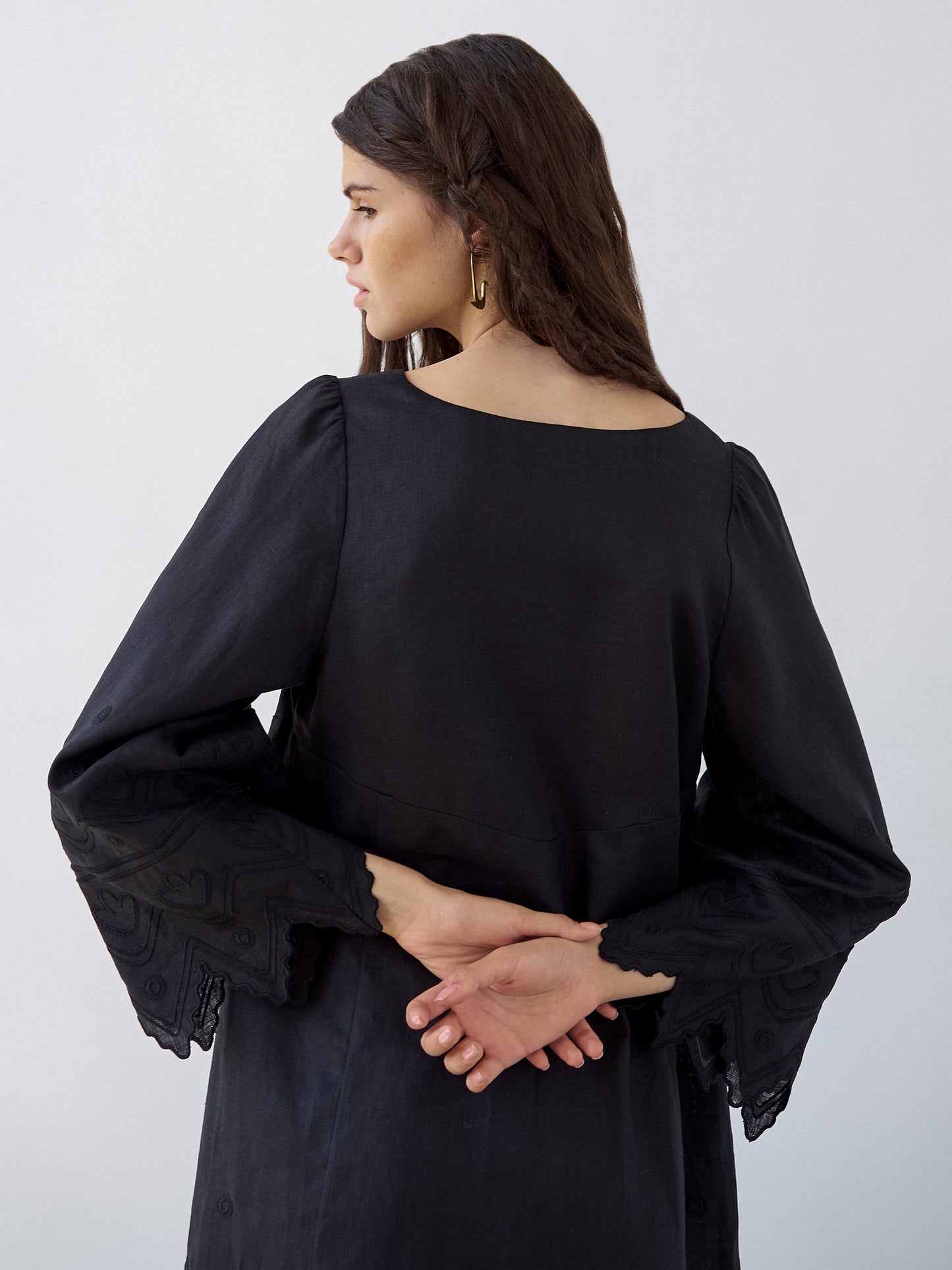 ETNODIM Чорна лляна сукня з вишивкою Nizhnist Black