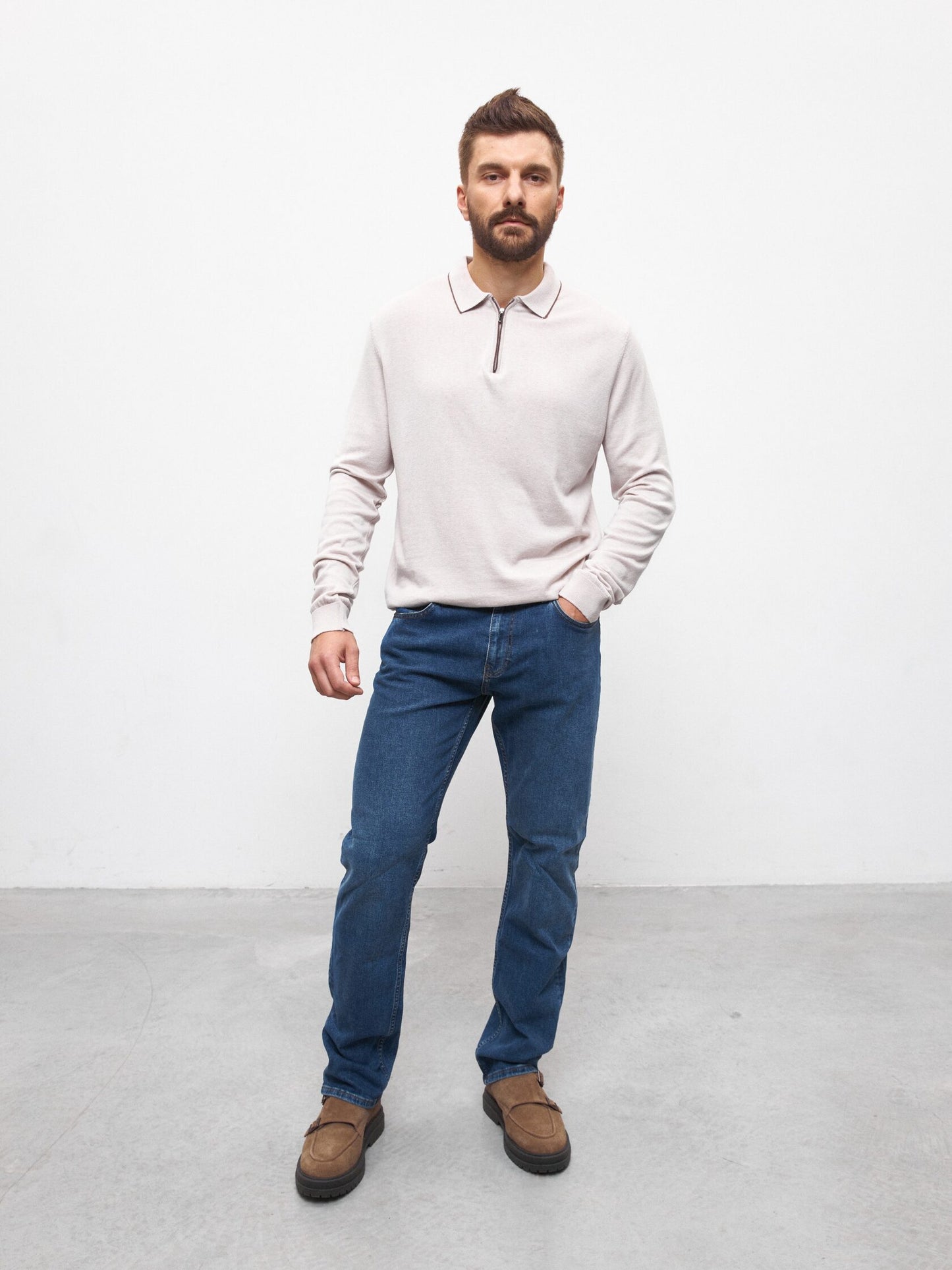 Andreas Moskin Поло на довгий рукав кольору айворі