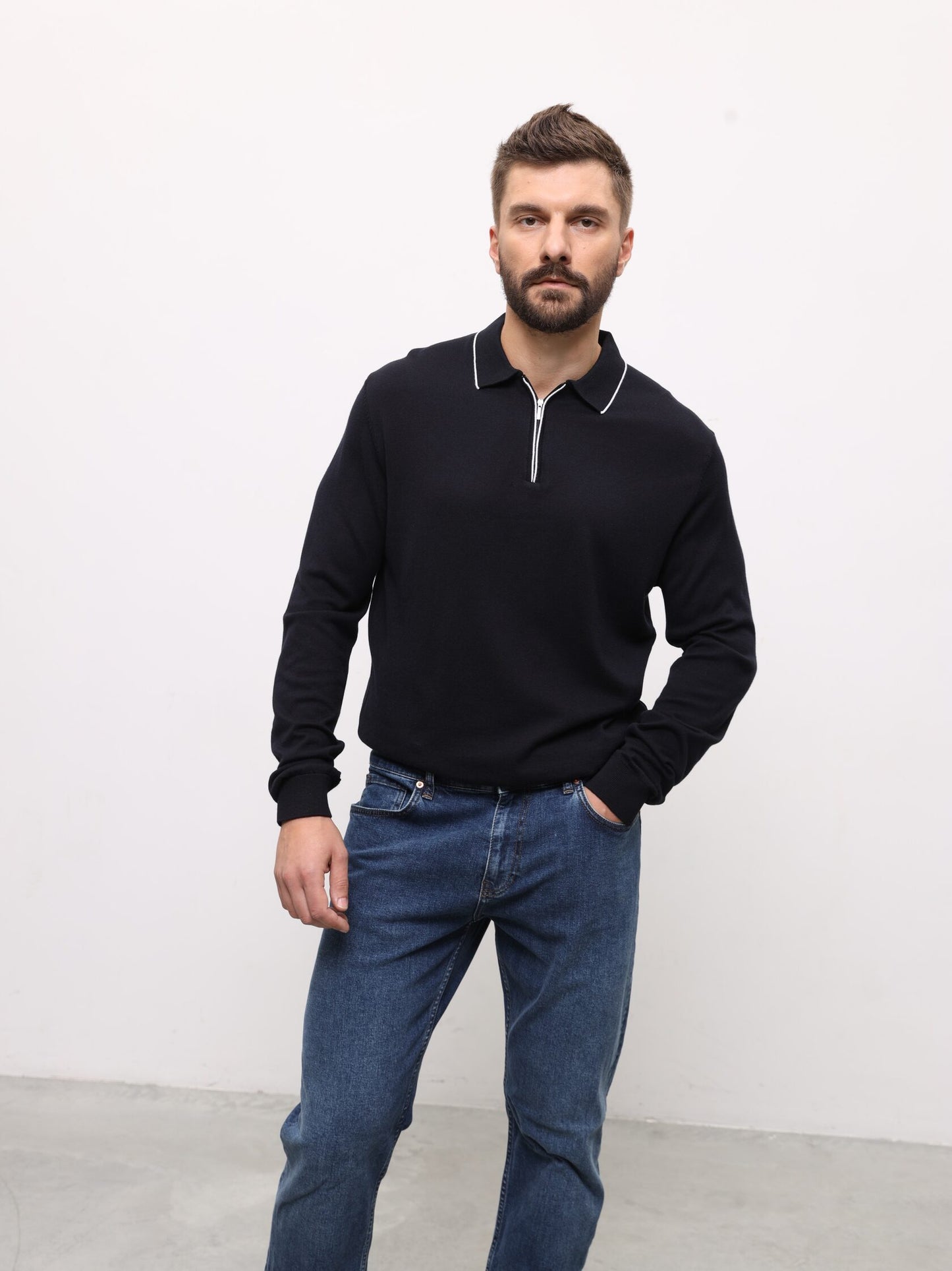 Andreas Moskin Поло на довгий рукав синього кольору