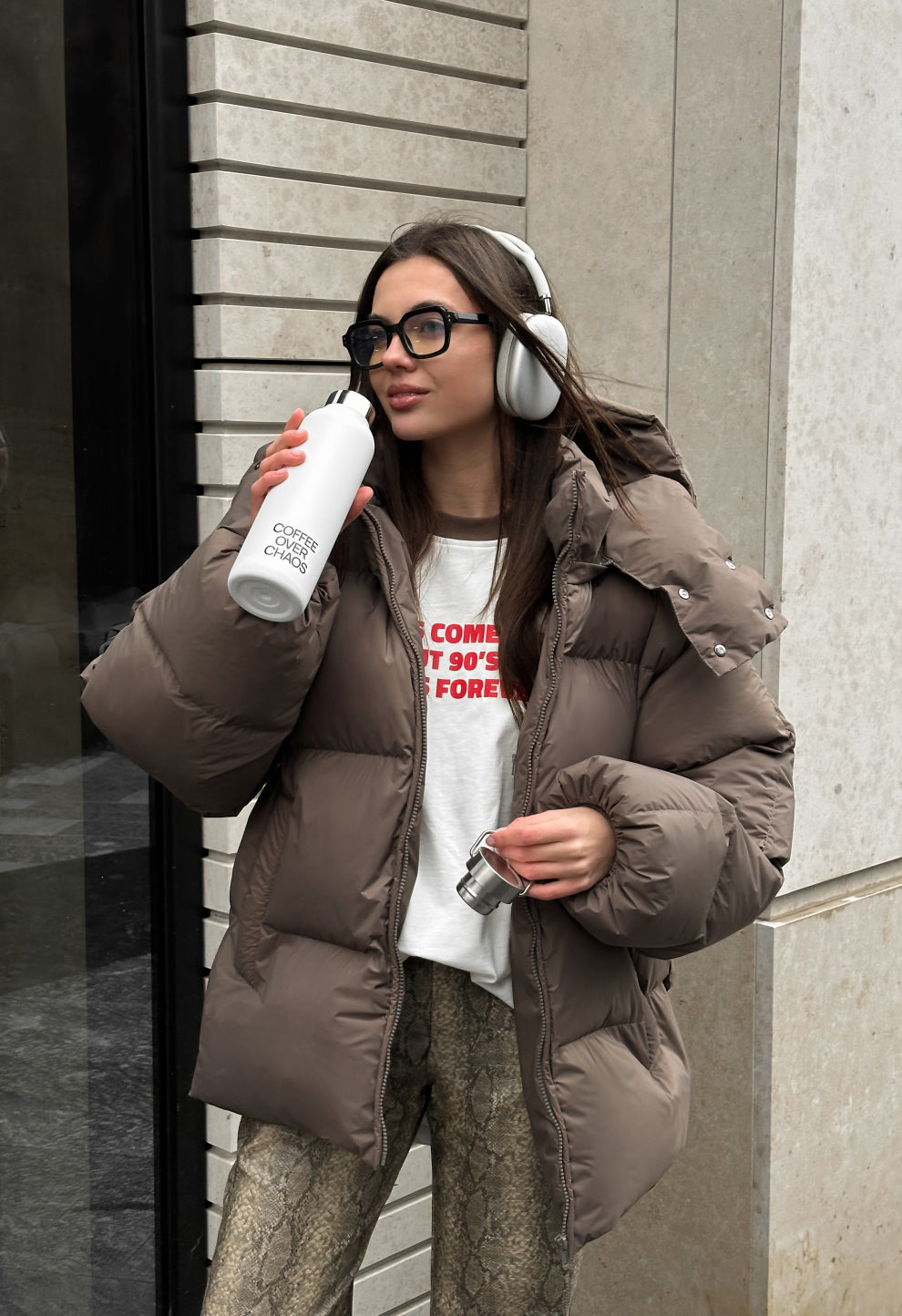 BE OM ПУХОВИК ОВЕРСАЙЗ КОРИЧНЕВИЙ