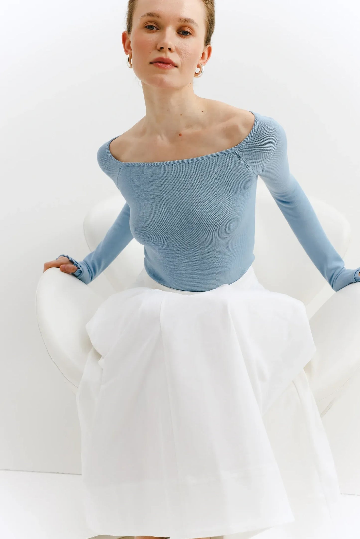 Wool Happen Лонгслів Daisy з рюшами блакитний