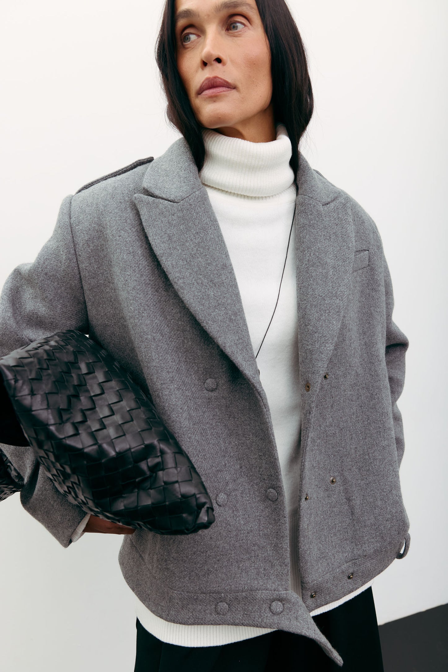 THE LACE Пальто-жакет вовняне сіре