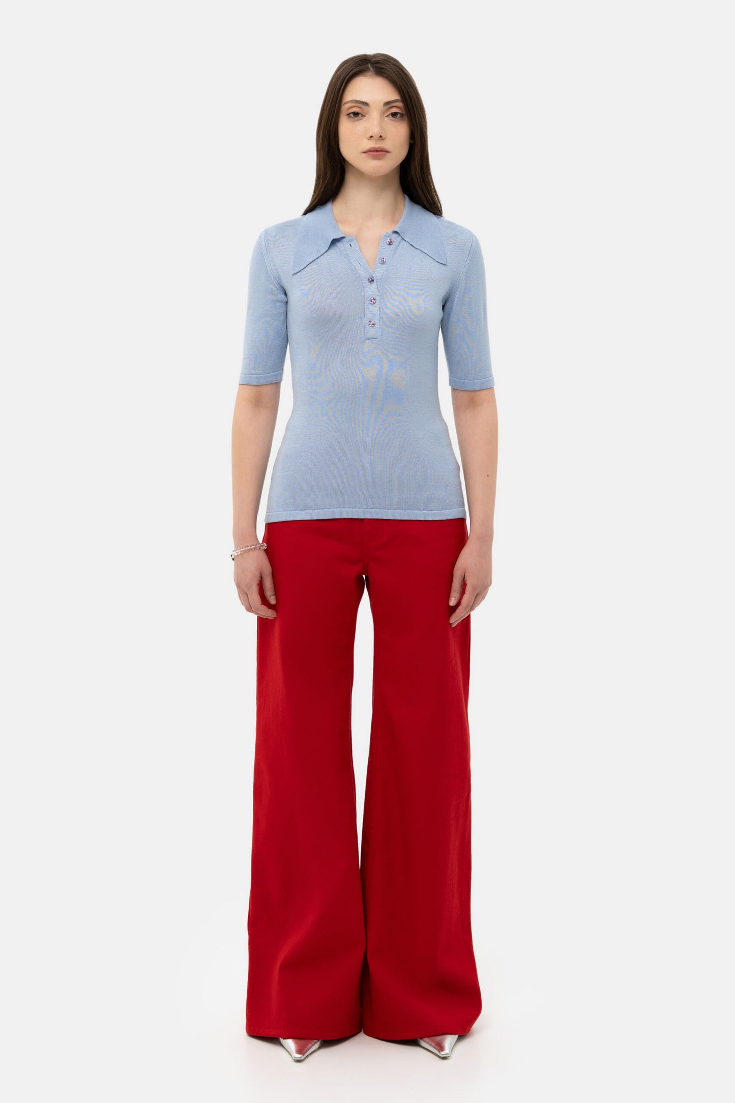 MATCH DENIM Light Blue Knit Polo