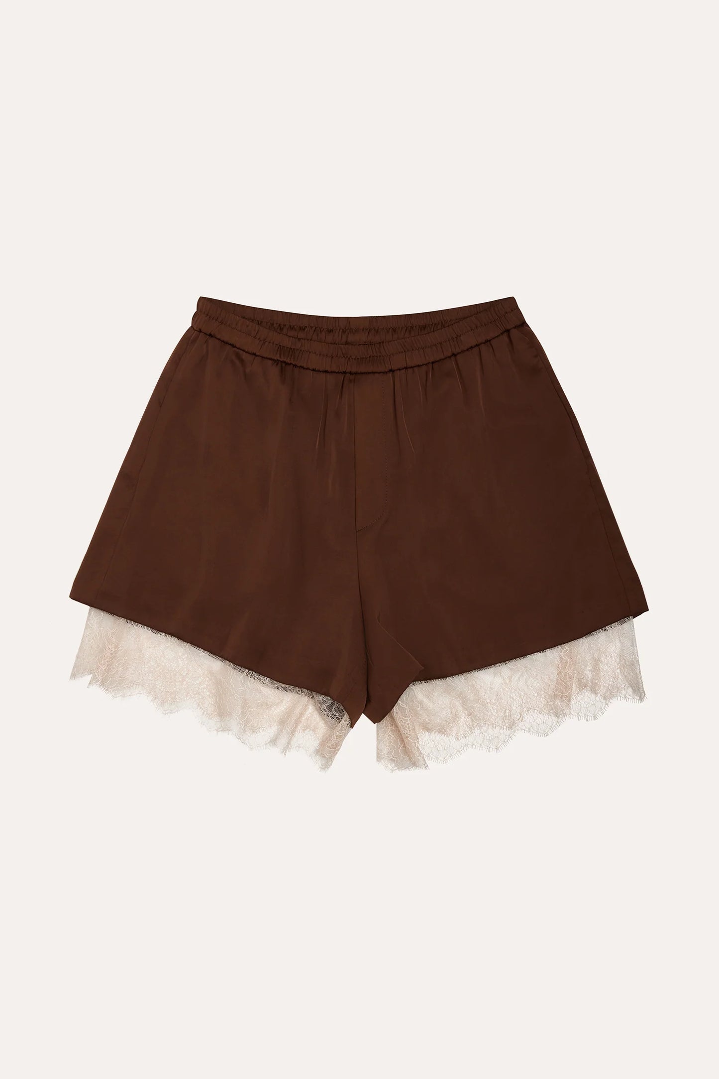 IAM MAREE RELAXED SATIN SHORTS IN CHOCOLATE