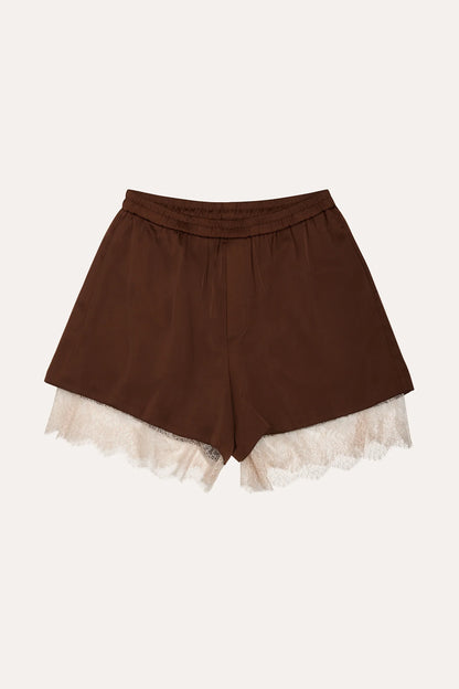 IAM MAREE RELAXED SATIN SHORTS IN CHOCOLATE