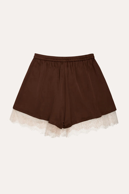 IAM MAREE RELAXED SATIN SHORTS IN CHOCOLATE