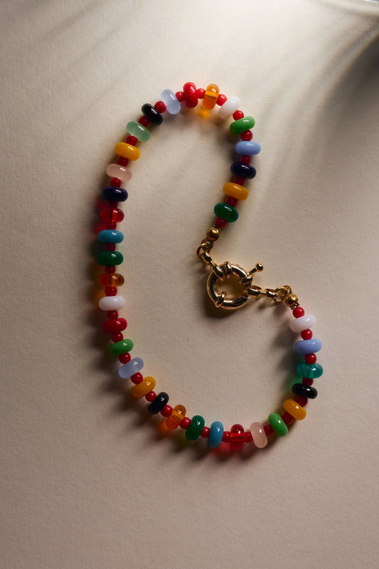 O`KRYK Анклет Rainbow з червоних коралів та кольорових намистин