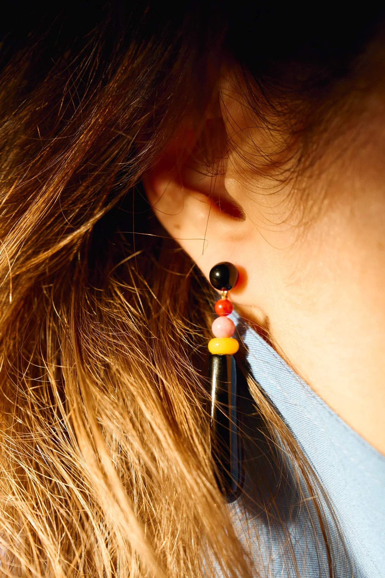 O`KRYK Сережки-пусети з оніксом та родонітом