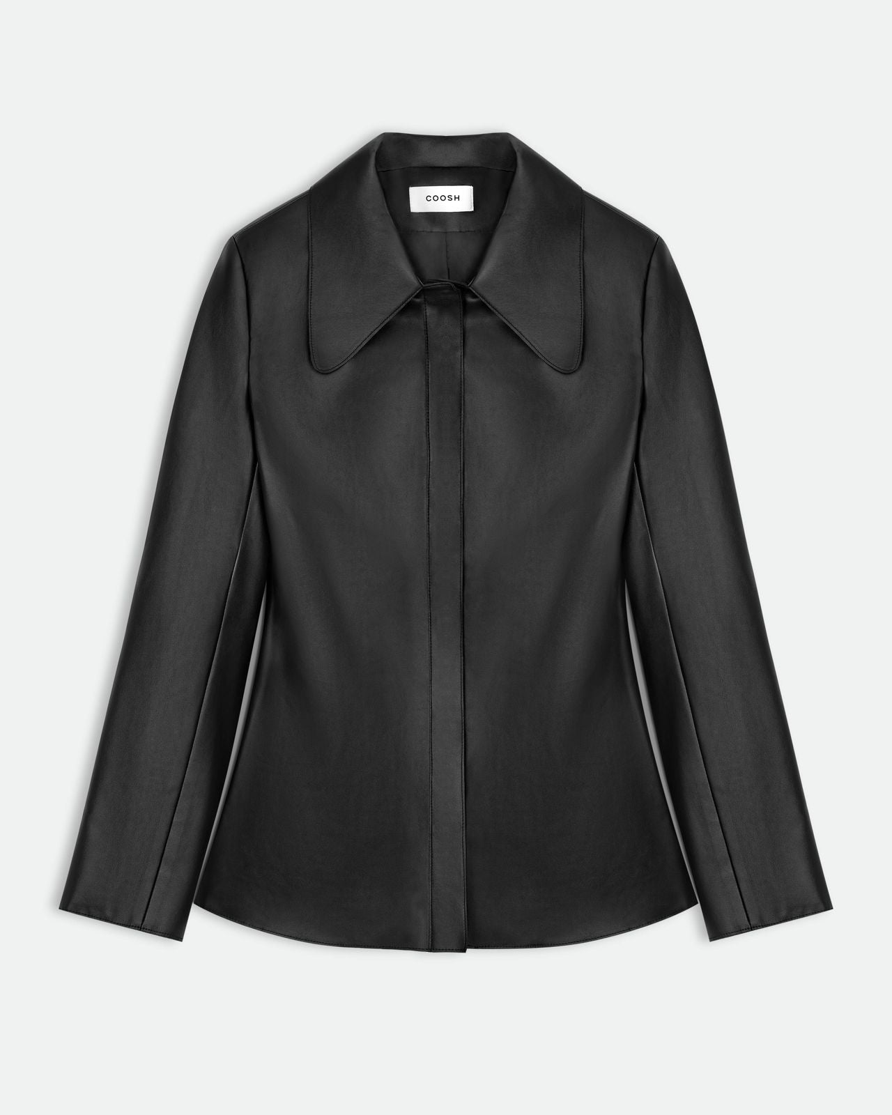Силуетна сорочка SAGE з гладкої екошкіри, чорна