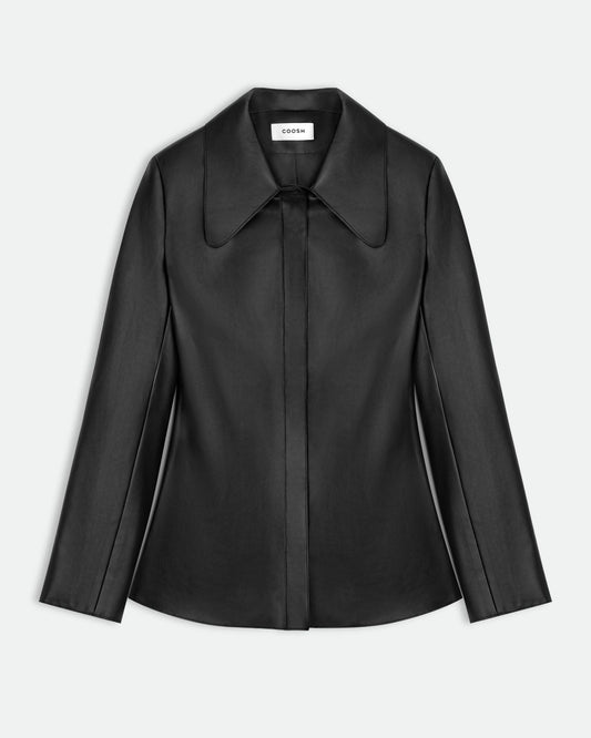 Силуетна сорочка SAGE з гладкої екошкіри, чорна