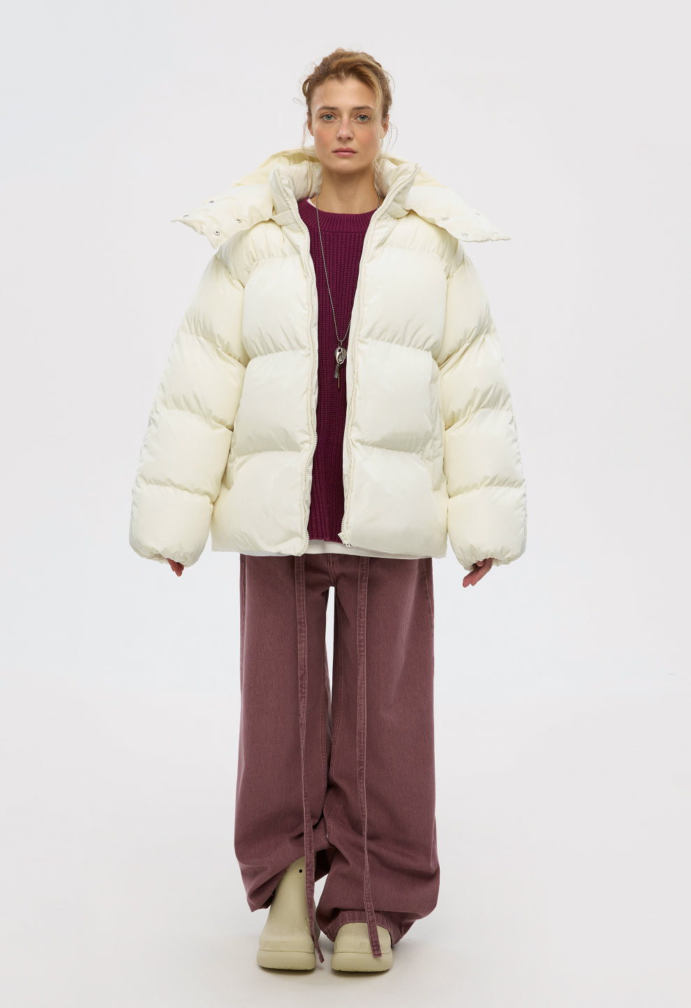 BE OM ПУХОВИК ОВЕРСАЙЗ МОЛОЧНИЙ