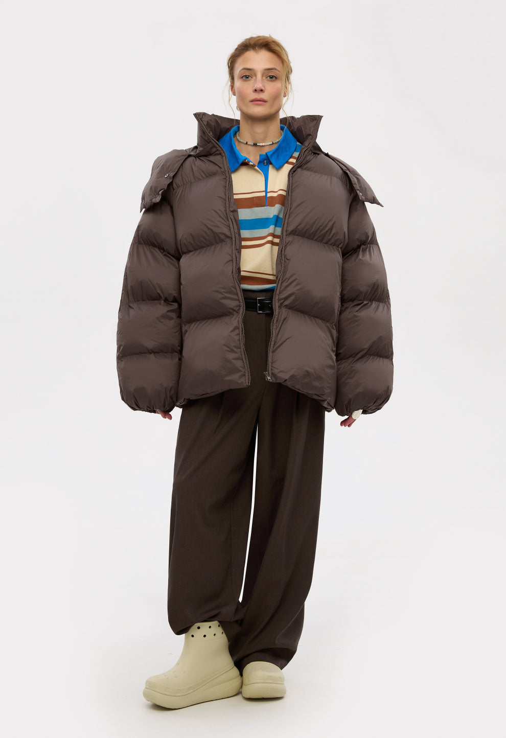 BE OM ПУХОВИК ОВЕРСАЙЗ КОРИЧНЕВИЙ