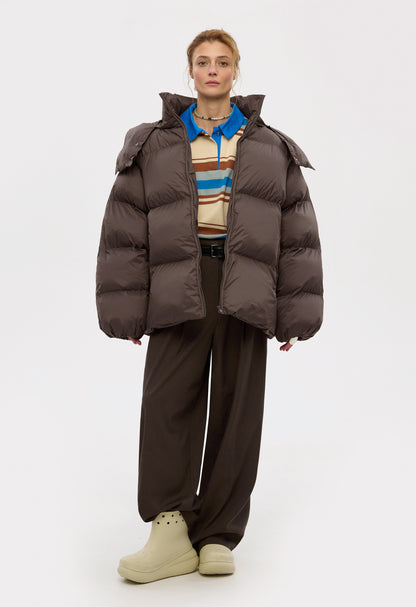 BE OM ПУХОВИК ОВЕРСАЙЗ КОРИЧНЕВИЙ