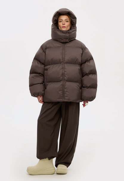 BE OM ПУХОВИК ОВЕРСАЙЗ КОРИЧНЕВИЙ