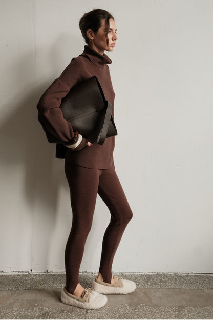 THE LACE Жiночi легінси трикотажні зі штрипками шоколадні