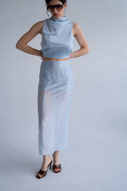 THE LACE Жiночa спідниця максі напівпрозора з тенселу iced blue