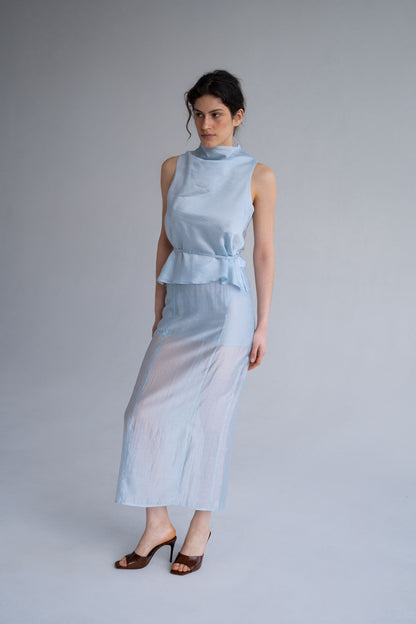 THE LACE Жiночий топ із тенселу з тонким поясом iced blue