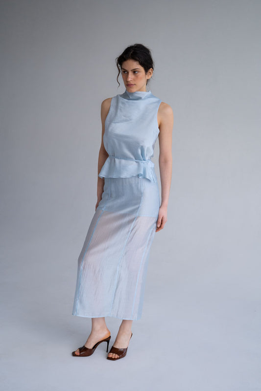 THE LACE Жiночий топ із тенселу з тонким поясом iced blue