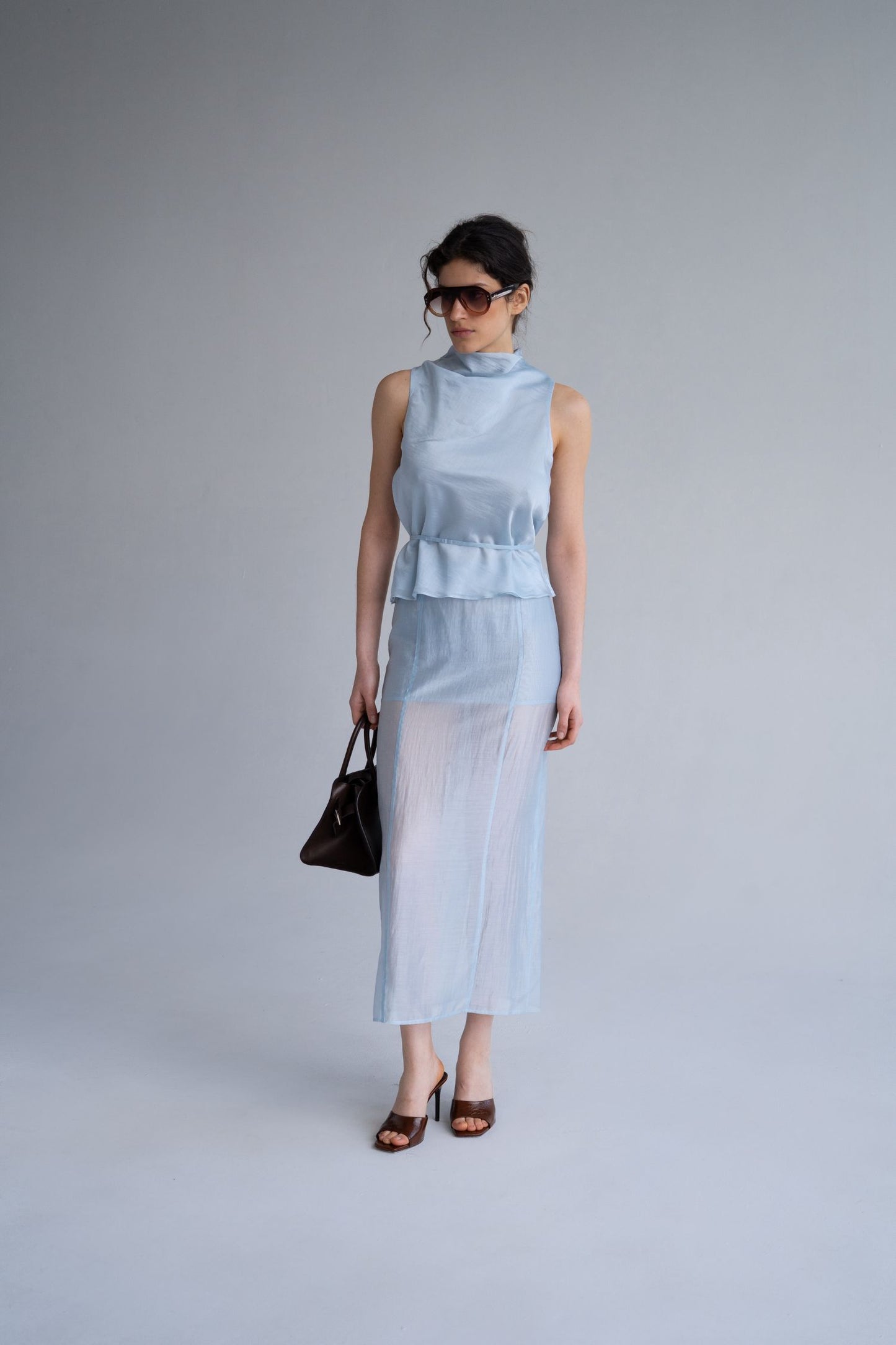 THE LACE Жiночa спідниця максі напівпрозора з тенселу iced blue