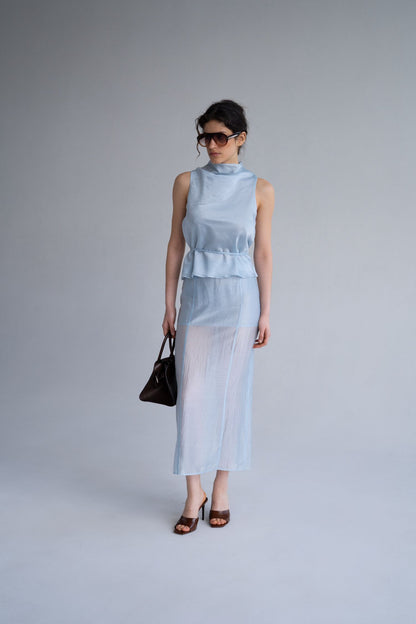 THE LACE Жiночa спідниця максі напівпрозора з тенселу iced blue