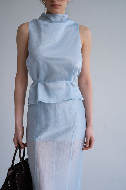 THE LACE Жiночий топ із тенселу з тонким поясом iced blue