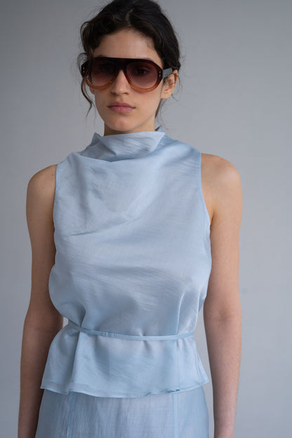 THE LACE Жiночий топ із тенселу з тонким поясом iced blue