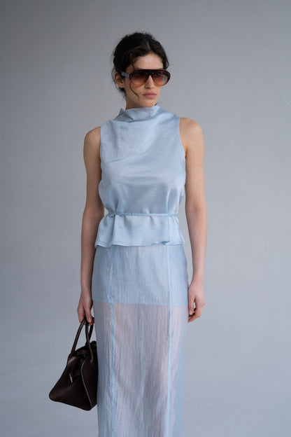 THE LACE Жiночий топ із тенселу з тонким поясом iced blue