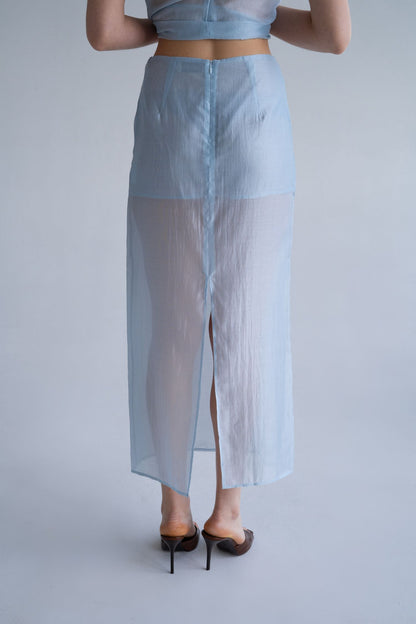 THE LACE Жiночa спідниця максі напівпрозора з тенселу iced blue