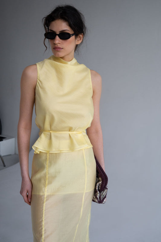 THE LACE Жiночий топ із тенселу з тонким поясом lemon sorbet