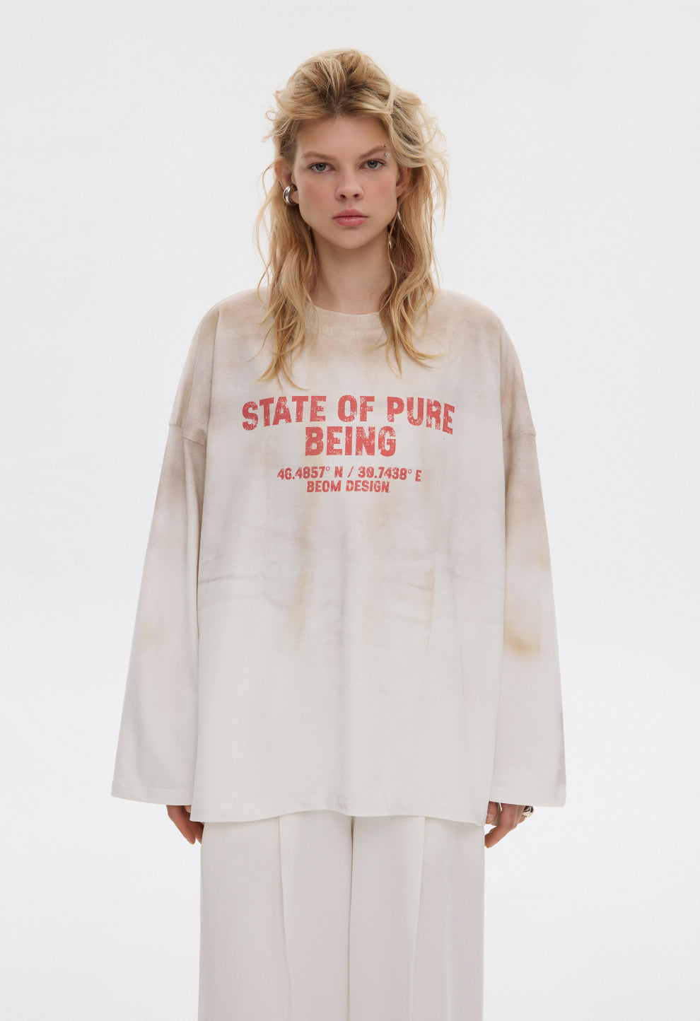 BE OM Жіночий лонгслів BEOMDSGN oversize молочний варений STATE OF PURE