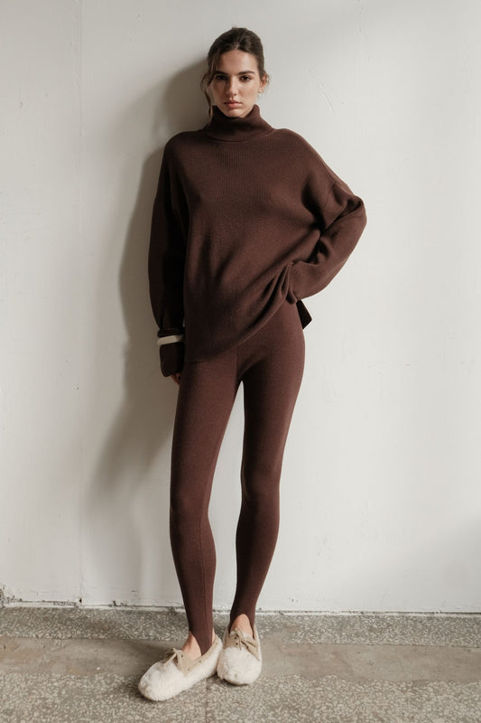 THE LACE Жiночi легінси трикотажні зі штрипками шоколадні