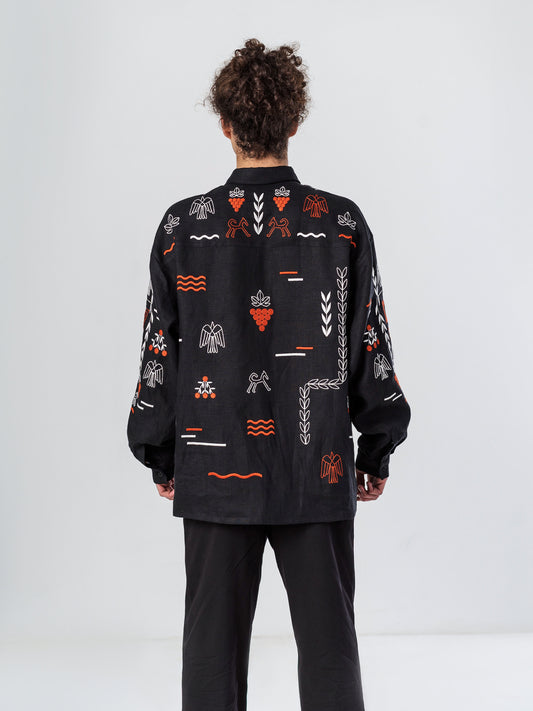 ETNODIM Лляна вишита сорочка чорного кольору MEN'S SLOVO BLACK