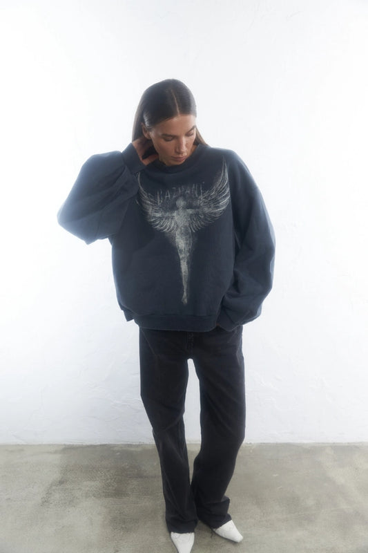 BAZHANE Світшот оверсайз у вінтажному стилі з принтом "Янгол"