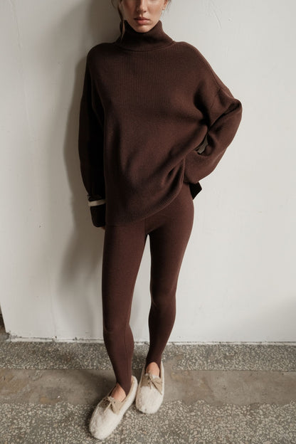 THE LACE Жiночi легінси трикотажні зі штрипками шоколадні