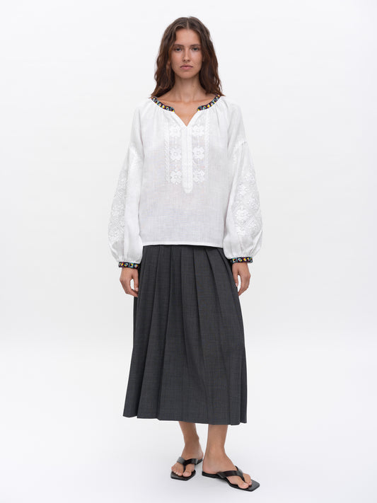 ETNODIM Біла вишиванка з геометричним орнаментом Siayvo