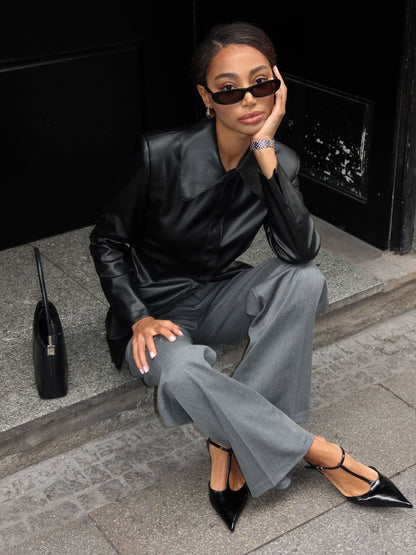 Силуетна сорочка SAGE з гладкої екошкіри, чорна