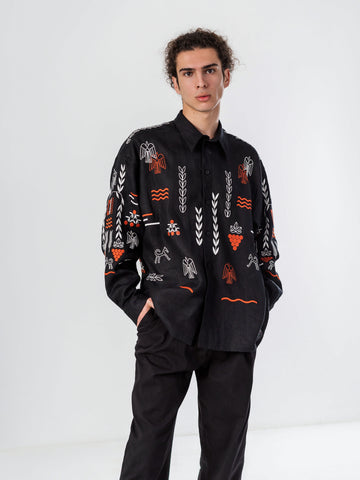 ETNODIM Лляна вишита сорочка чорного кольору MEN'S SLOVO BLACK