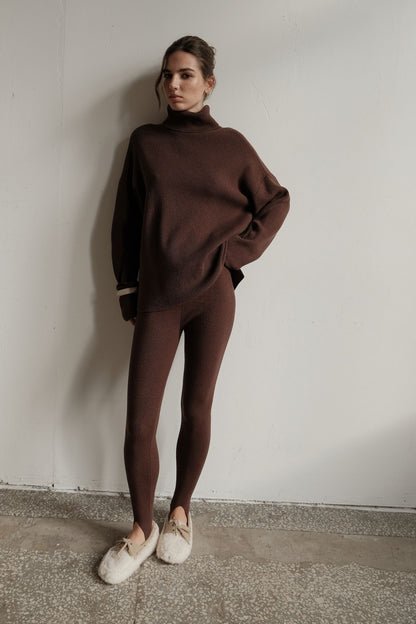 THE LACE Жiночi легінси трикотажні зі штрипками шоколадні