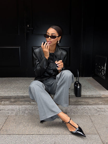 Силуетна сорочка SAGE з гладкої екошкіри, чорна