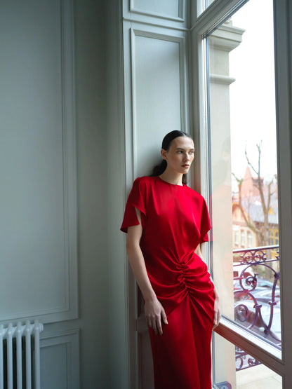 CICI COCO Сатинова червона сукня з драпіруванням