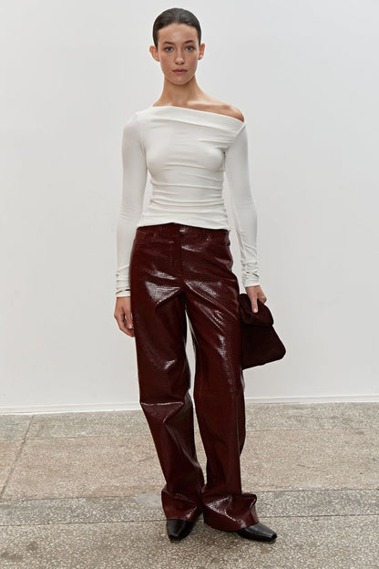 COOSH ШТАНИ З ФАКТУРНОЇ ЕКОШКІРИ, бордові