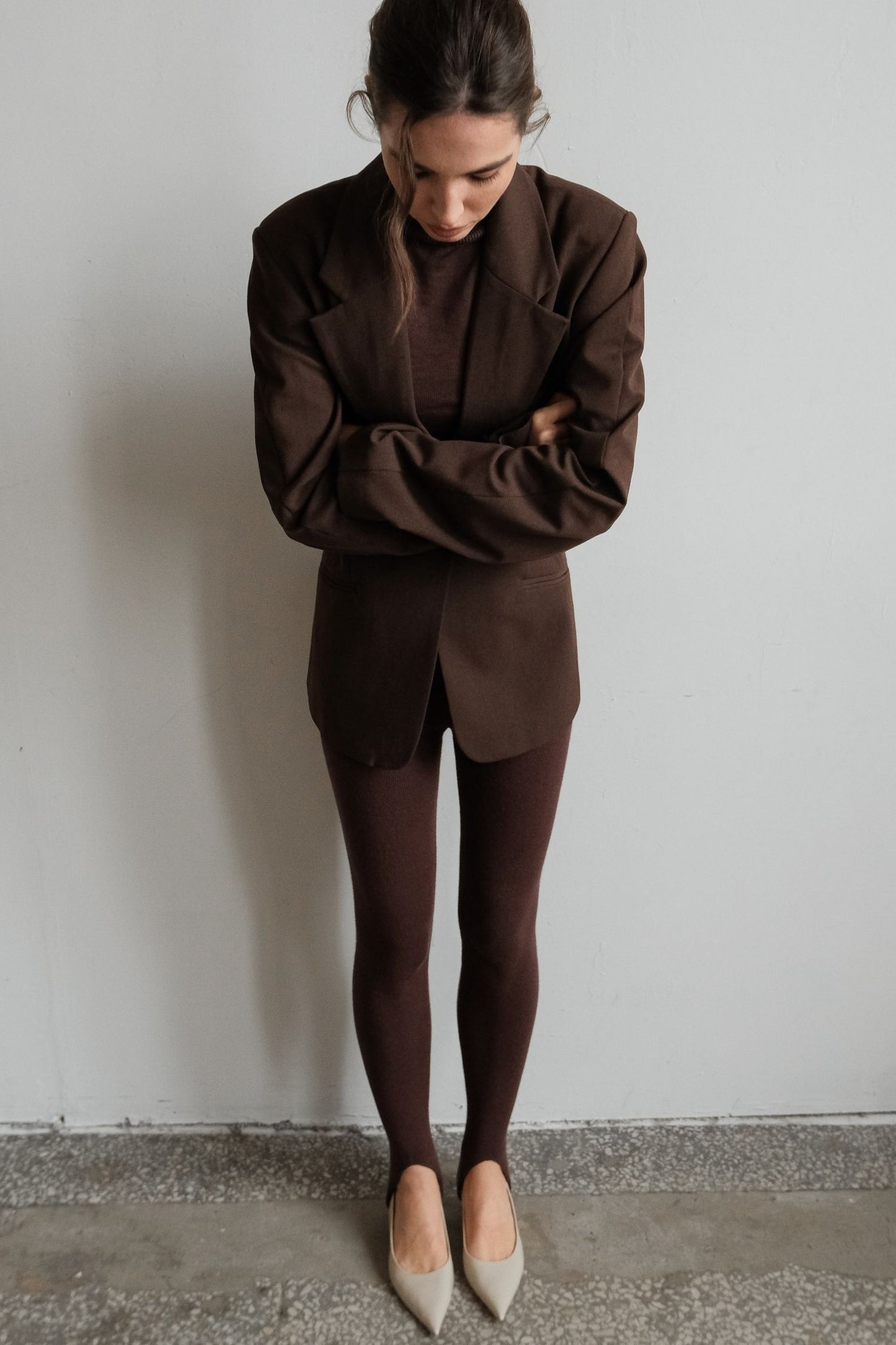 THE LACE Жiночi легінси трикотажні зі штрипками шоколадні