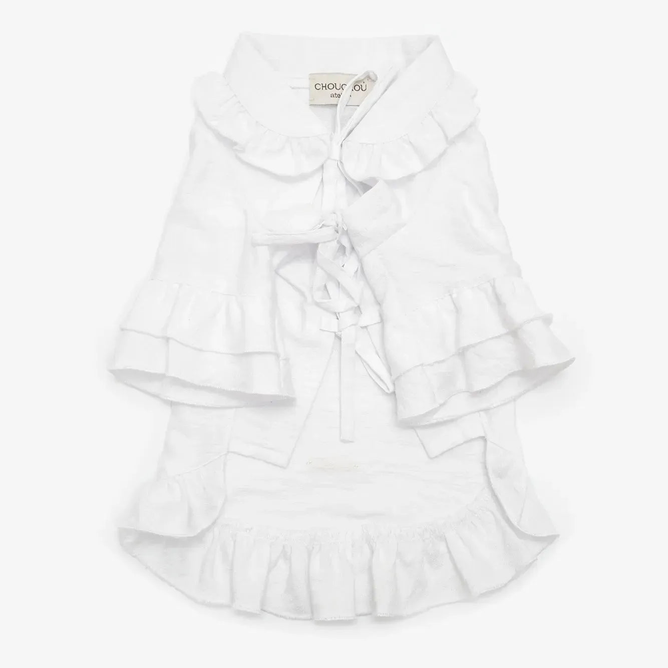 CHOU CHOU Плаття лляне з рюшами для собак біле XS (довжина спинки 29-33см)