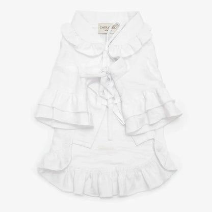 CHOU CHOU Плаття лляне з рюшами для собак біле XS (довжина спинки 29-33см)
