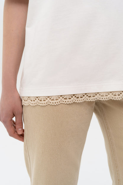 MATCH DENIM Milk T-Shirt with crochet trim