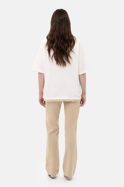 MATCH DENIM Milk T-Shirt with crochet trim