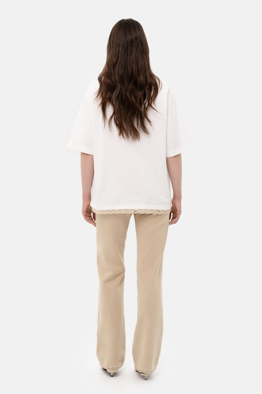 MATCH DENIM Milk T-Shirt with crochet trim