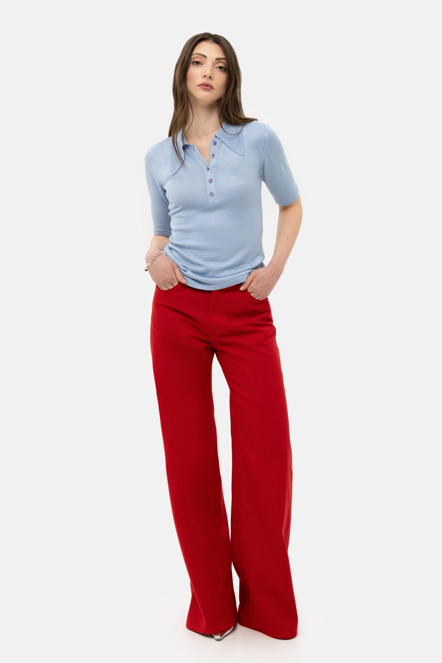 MATCH DENIM Light Blue Knit Polo